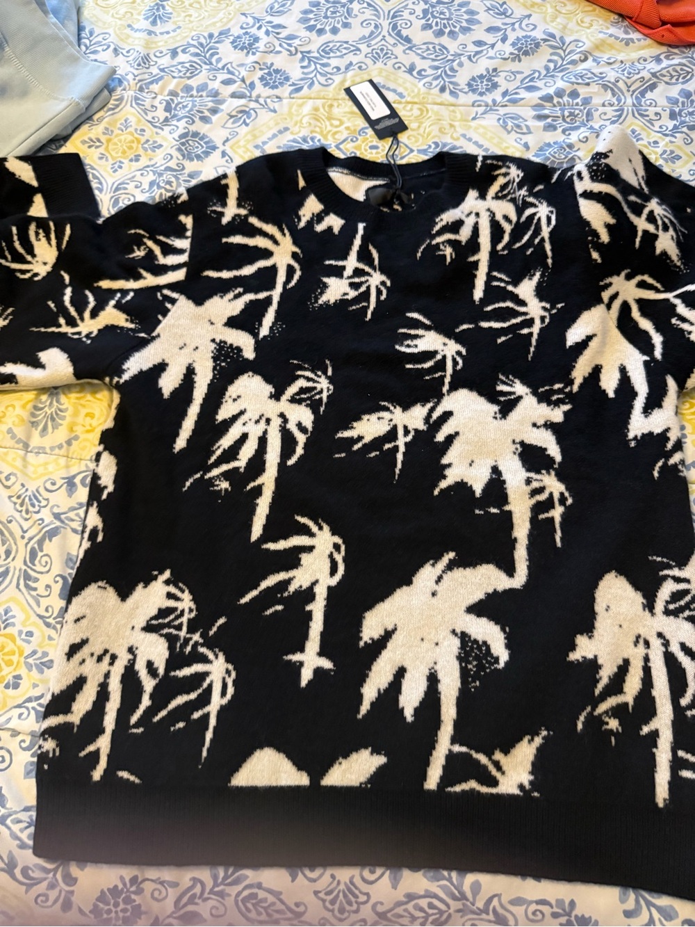 RTA Men's Black & White Palm-Print Sweater - Casual Crewneck